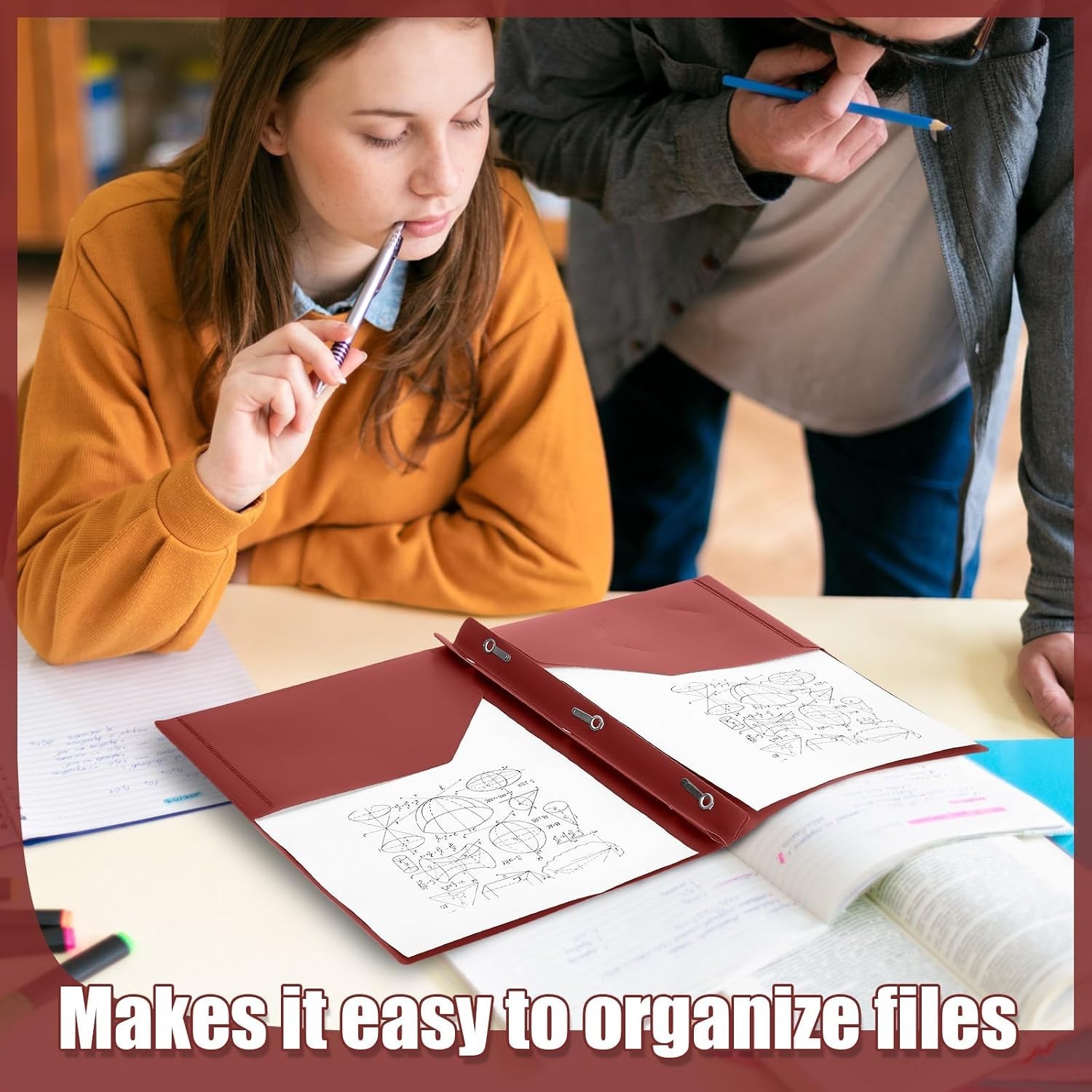 Durable 100-Pack Dark Red Plastic Folders with Pockets & Prongs for All Needs