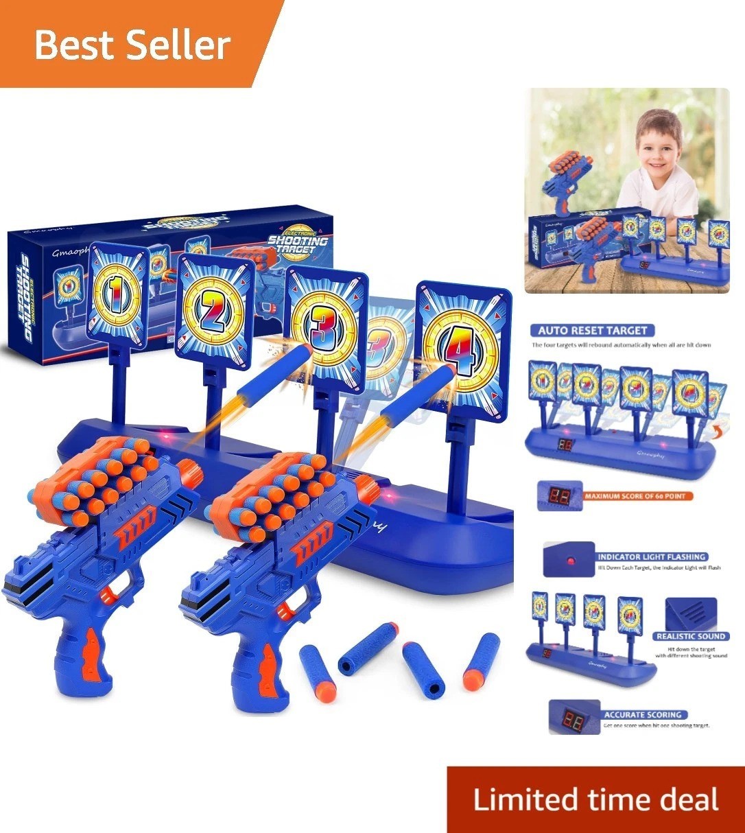 Kids Indoor Outdoor Shooting Target Set with Digital Scoreboard