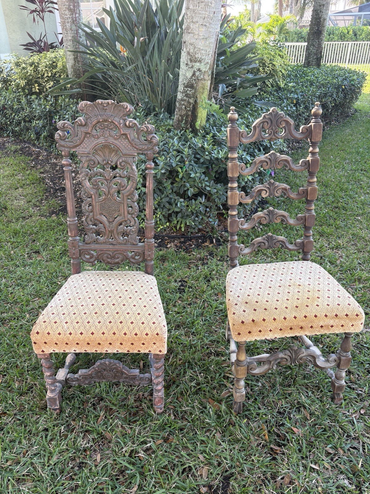Antique Hand Carved Spanish Colonial Style Straight Back Side Chair – Rush Seat