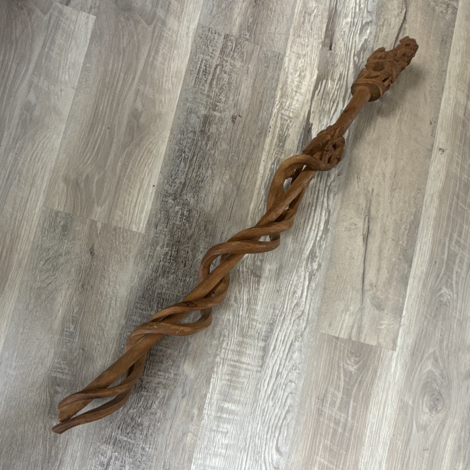 Antique Chinese Handmade Carved Wood Walking Cane Quing Dynasty