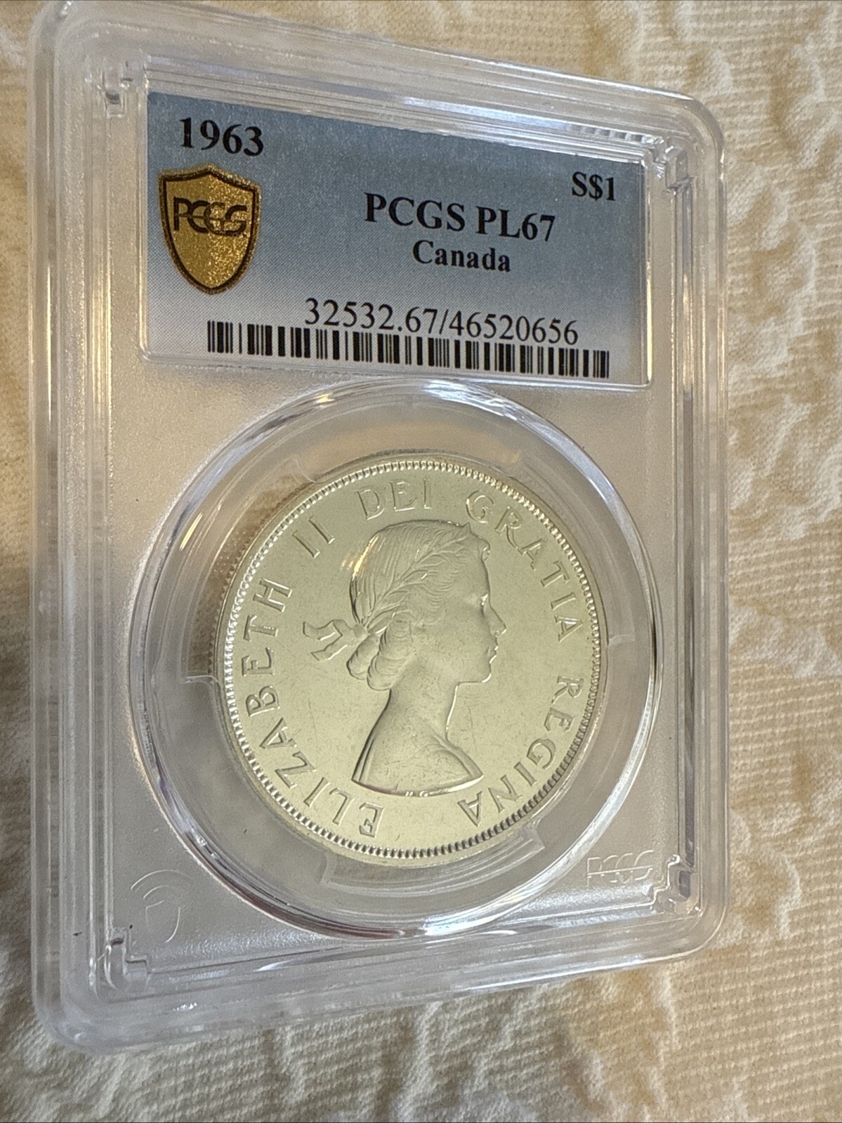 1963 QUEEN ELIZABETH/VOYAGER CANADIAN SILVER COIN PCGS PL67 (LOW POP) DAZZLING