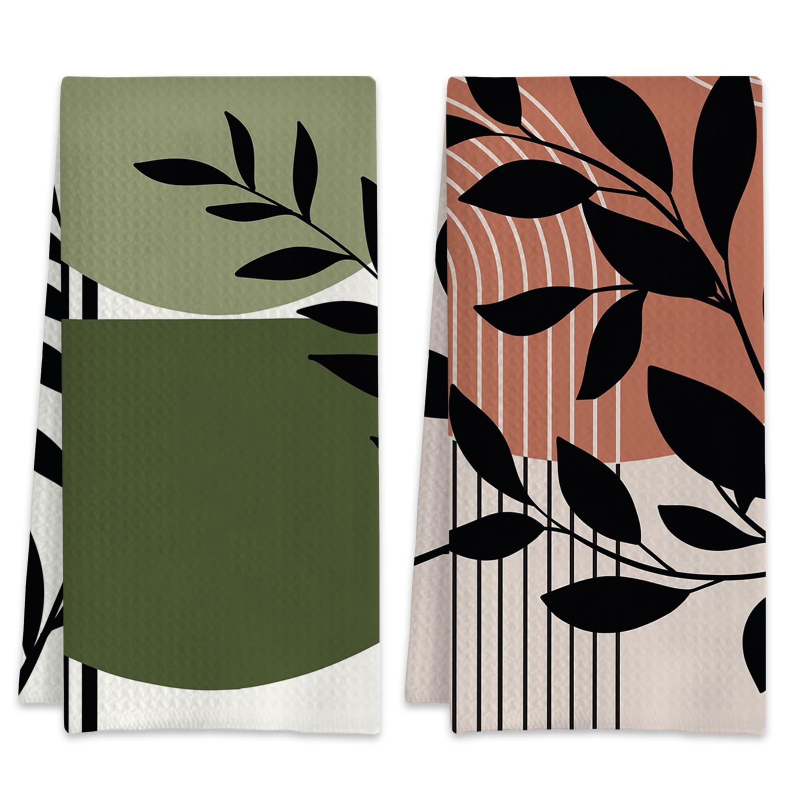 Modern Minimalist Boho Hand Towels Set of 2 Absorbent Leaves Kitchen Towels D...