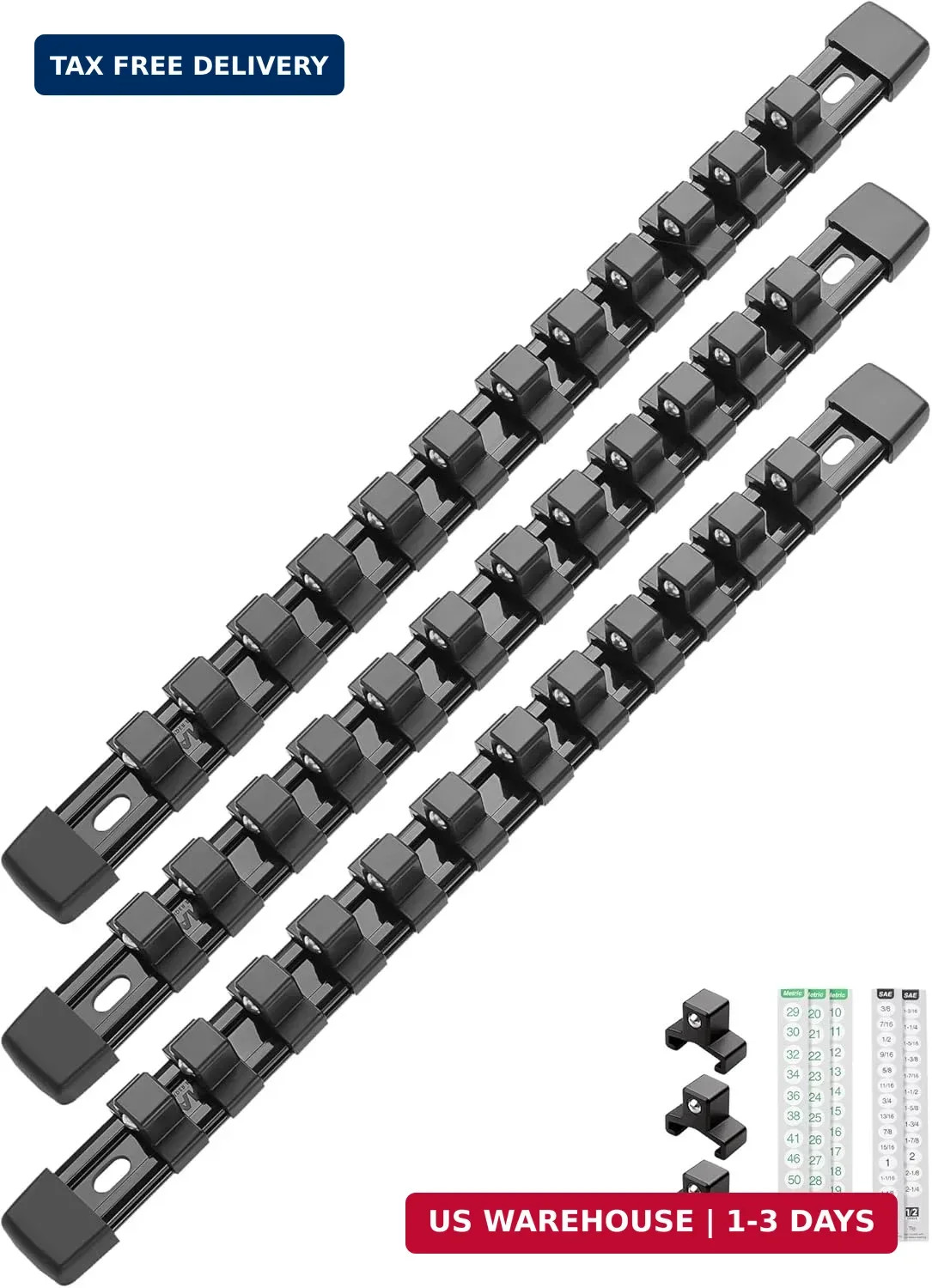 3PC ABS Socket Organizer, Socket Rails Fit 1/2 inch Drive | Portable Heavy Duty