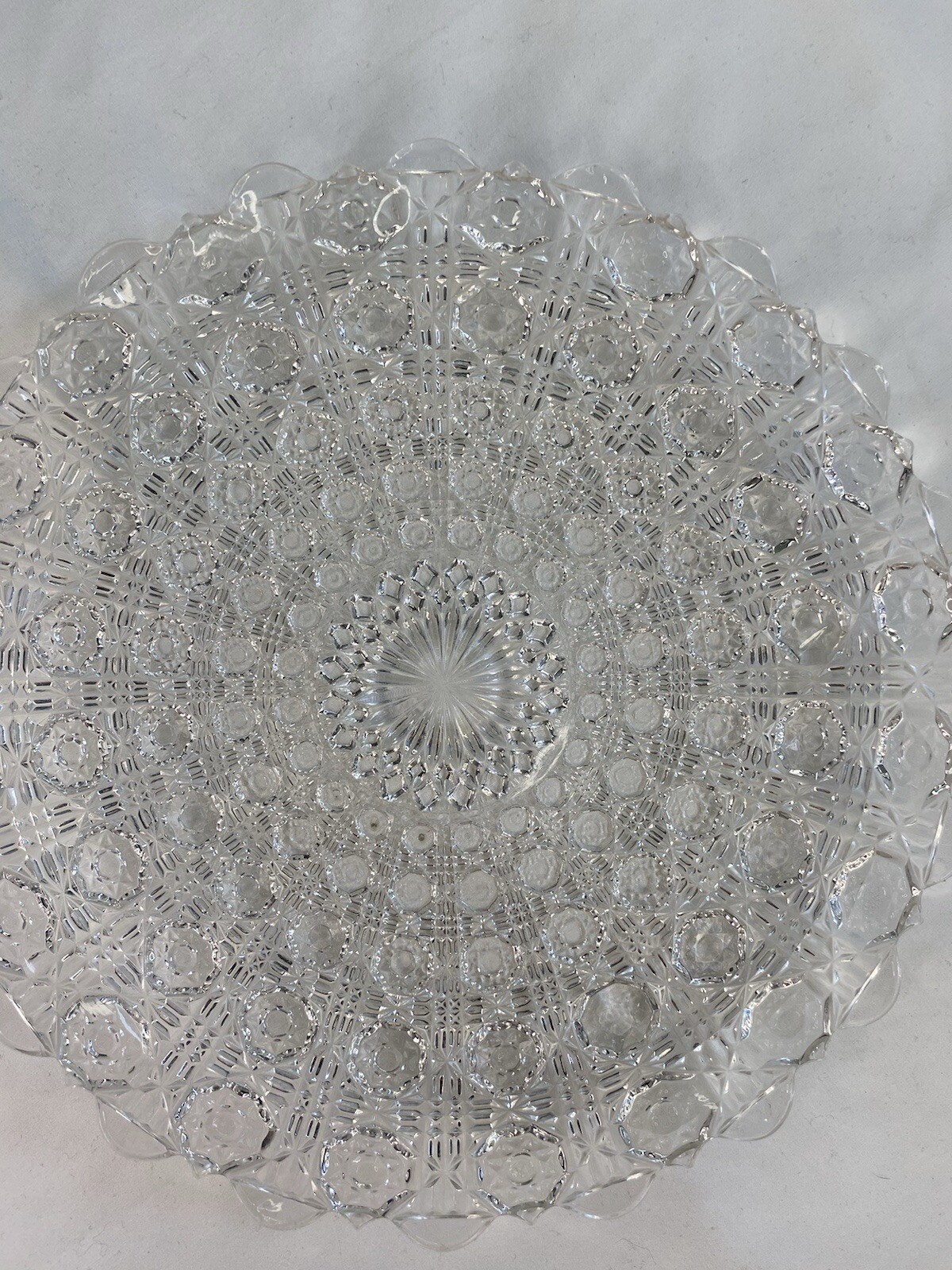 Vintage EAPG Clear Glass Hobstar Pattern Round Serving Plate 10”