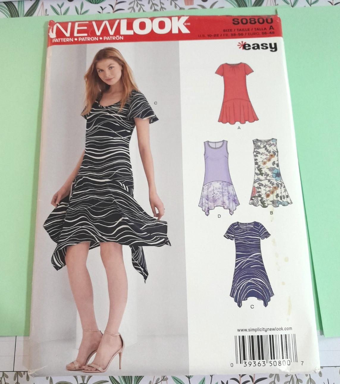 New Look S0800 Drop Waist Trapeze Dress Pattern Flare  Hem Sz 10-22 UNCUT 6371