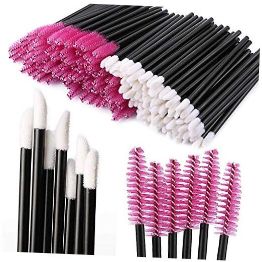 200 Disposable Mascara Wand Spoolies and Lip Brushes, Lipstick 200 Pcs Red