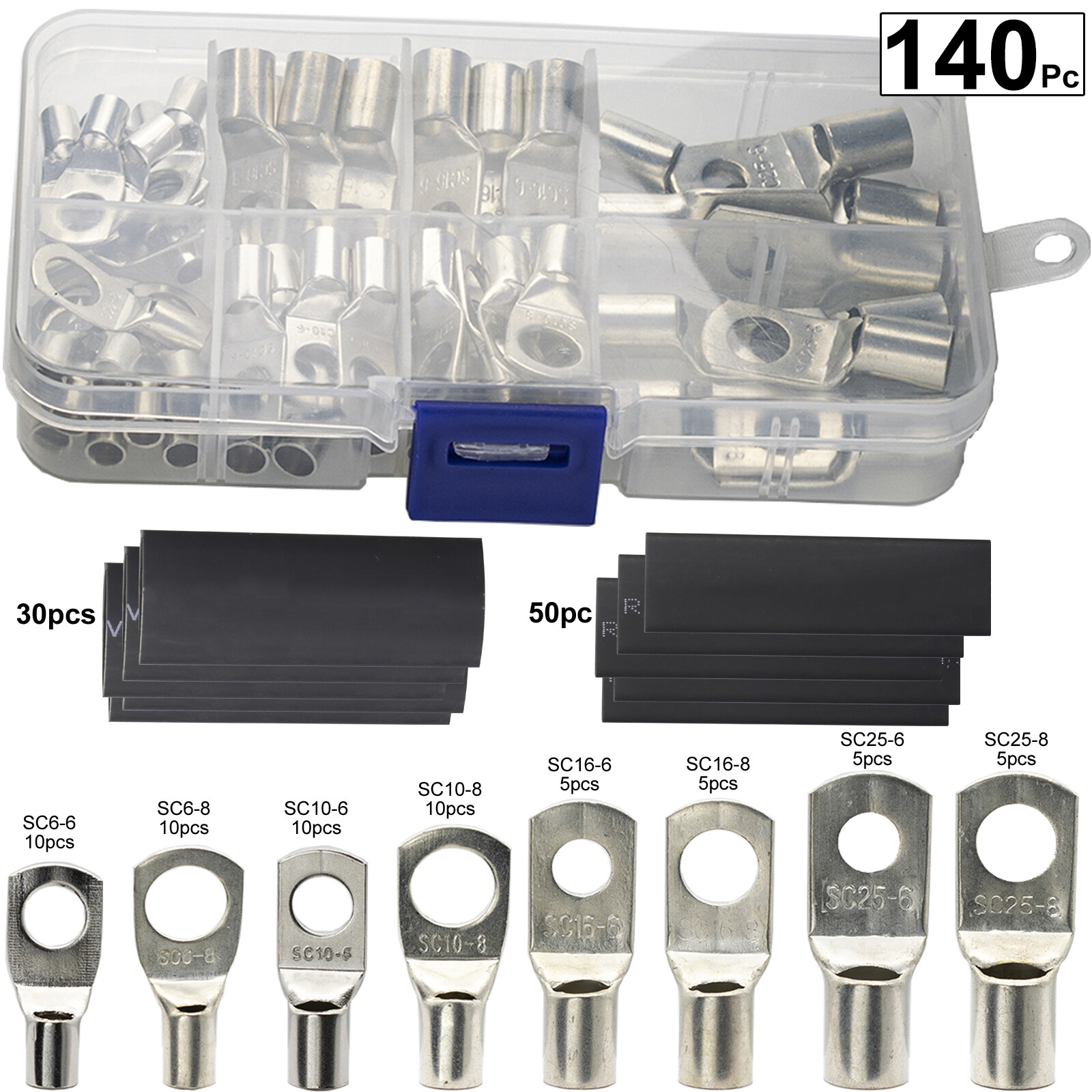 X140 Car Audio Copper Wire Ring Terminal Battery Welding Silver Connector Kit