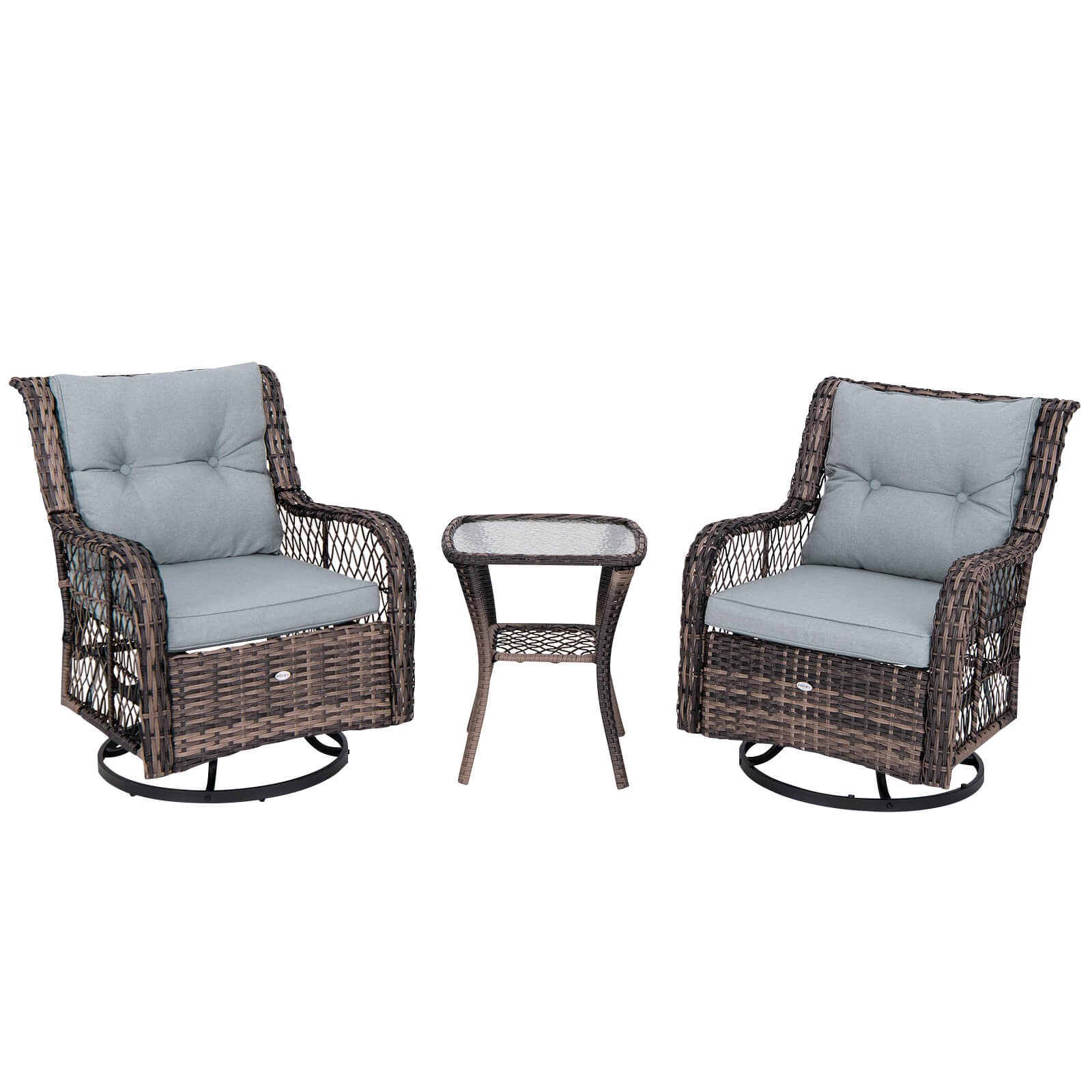 Patio 3 PCS Furniture Set Rocking Chairs Set of 2 w/ Glass Top Side Table