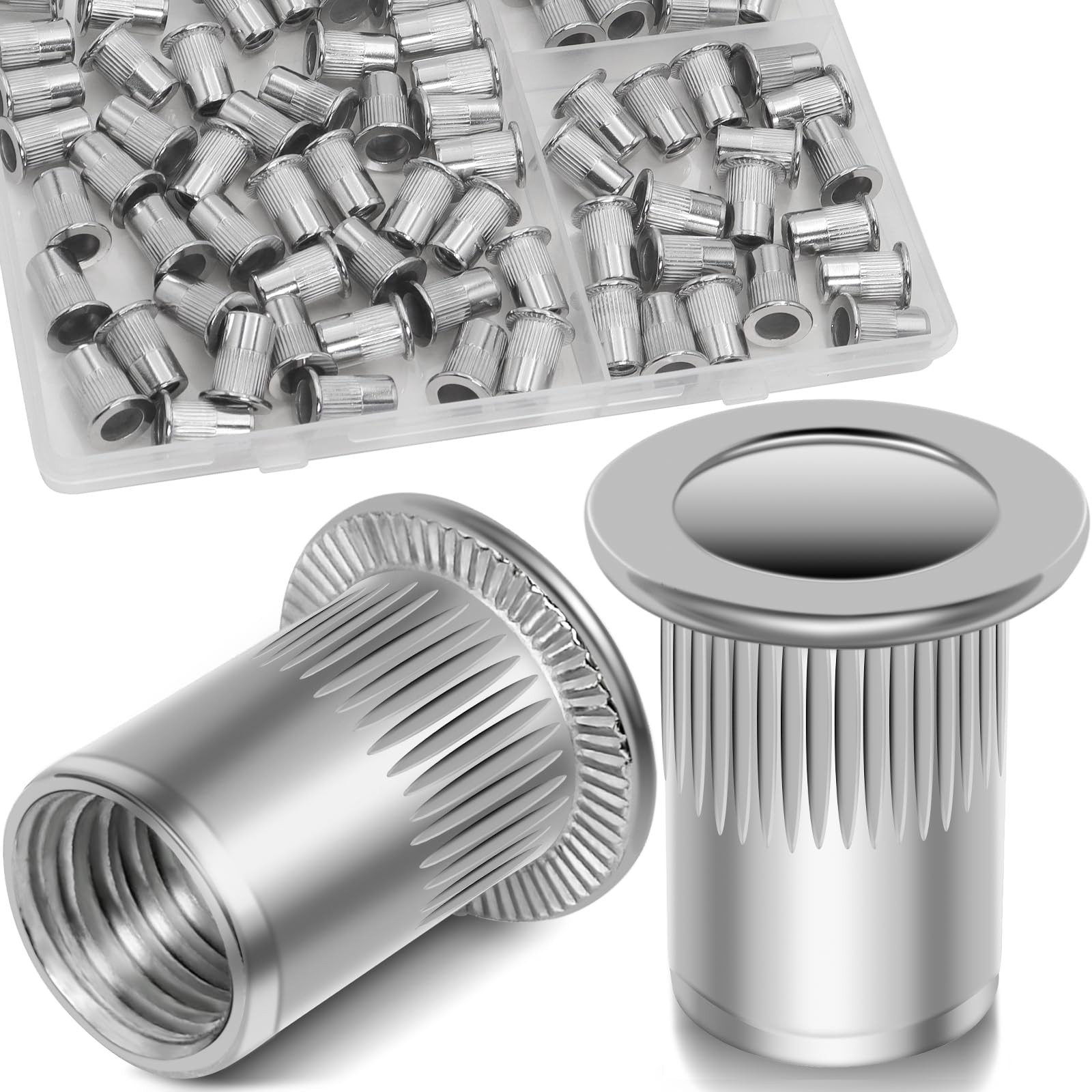 M5 Rivet Nuts 100Pcs 304 Stainless Steel Flat Head Rivnut Threaded Insert Nut