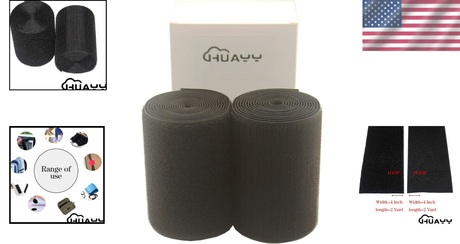 Durable 4in x 2yd Sew-On Hook and Loop Nylon Strips - Versatile & Soft