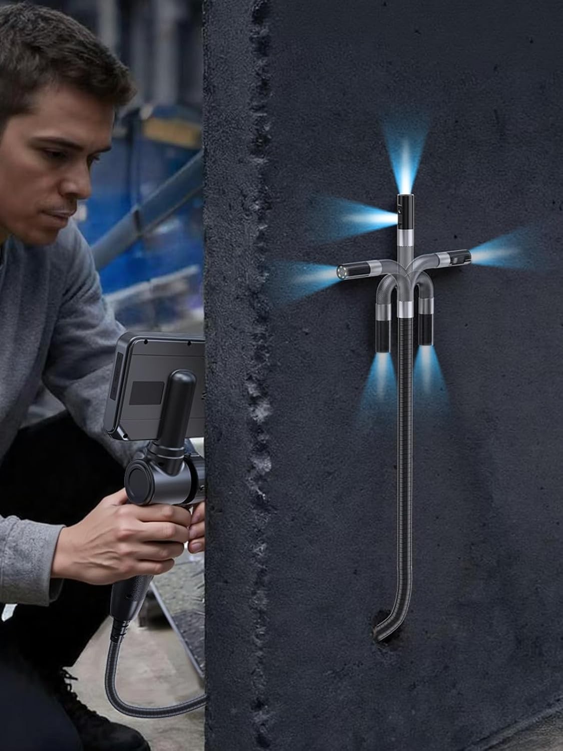 Dual-Lens 1080P Endoscope Camera with 4.3" IPS Screen & 5FT Waterproof Cable