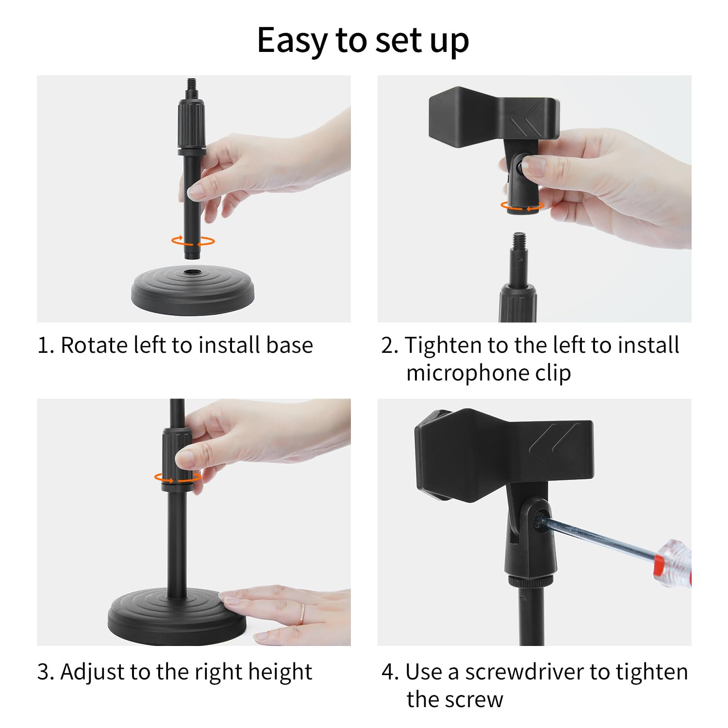 Desk Mic Stand - Upgraded Adjustable Table Microphone Stand with Mic Clip Comp