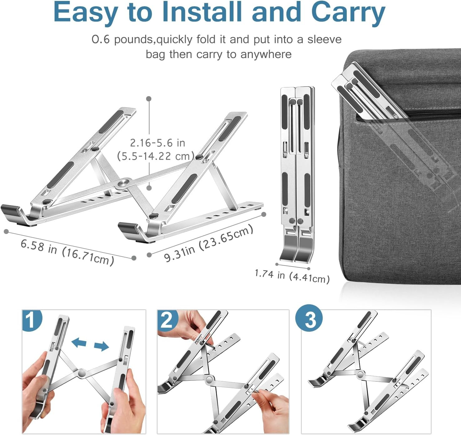 Laptop Stand, Laptop Holder Riser Computer Tablet Stand, 6 Angles Adjustable Alu