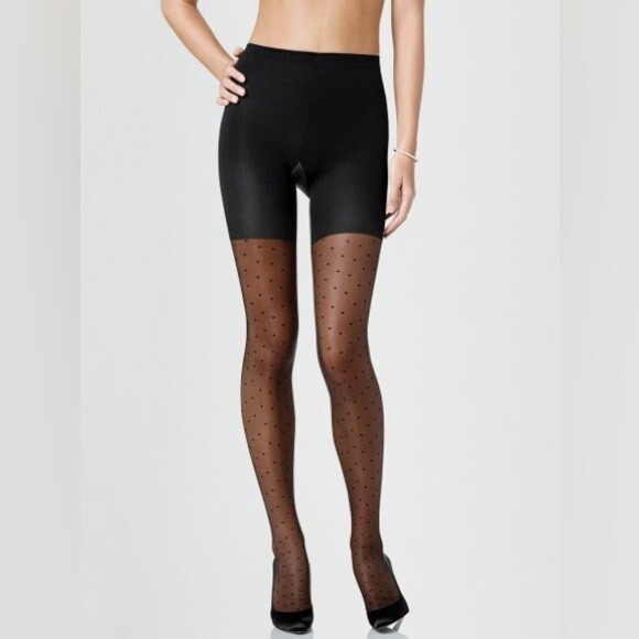Spanx Sheers Swiss Dot Tights Black 397 Slimming Shaper Sz A