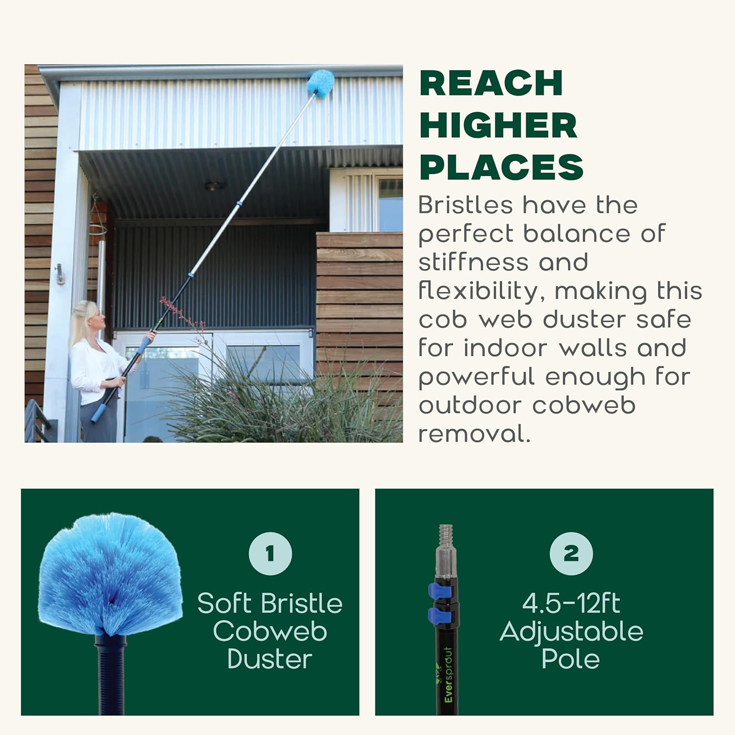 Telescoping Durable Duster with Extension Pole Lightweight 3 Stage Cobweb Duster