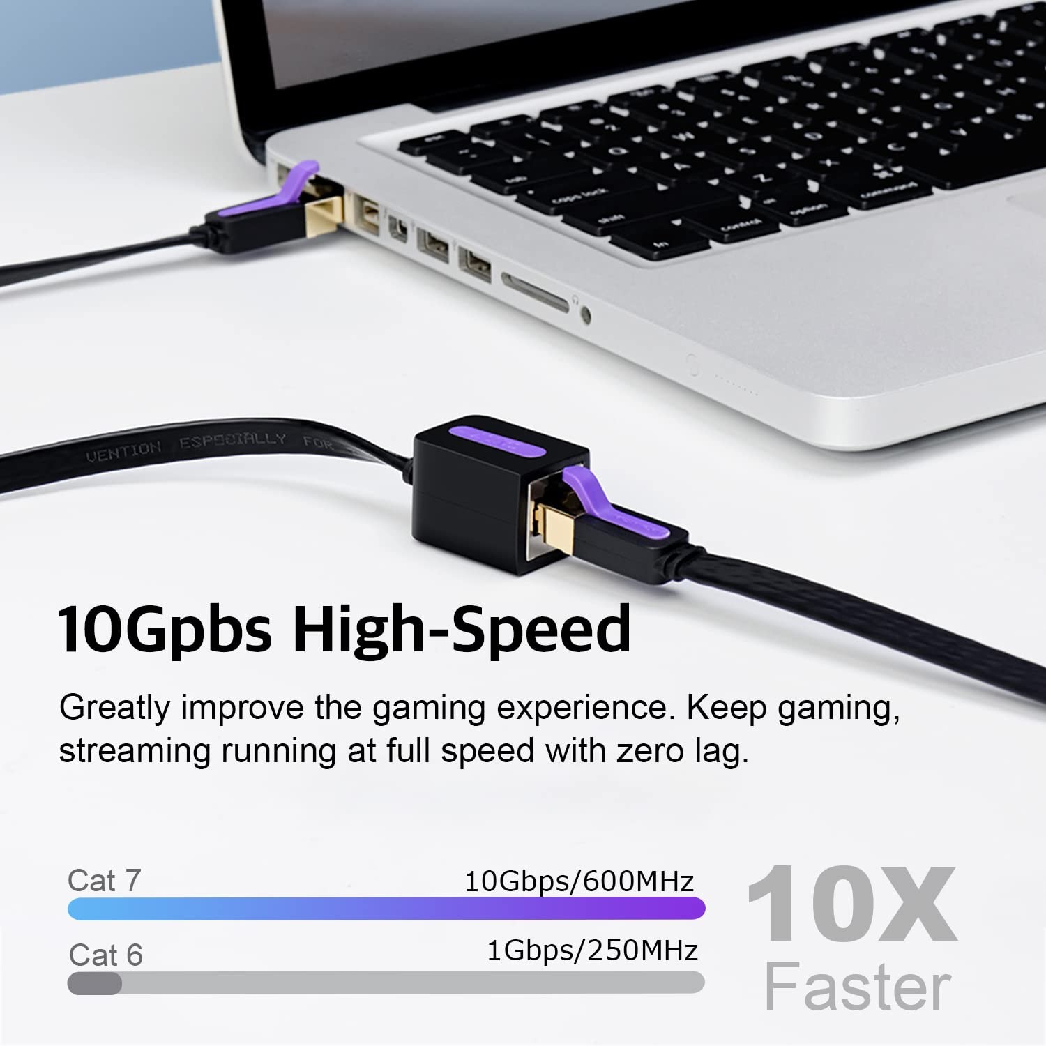 VENTION Ethernet Cable Cat7 Extension Cable,10Gbps 5m, Purple+Black