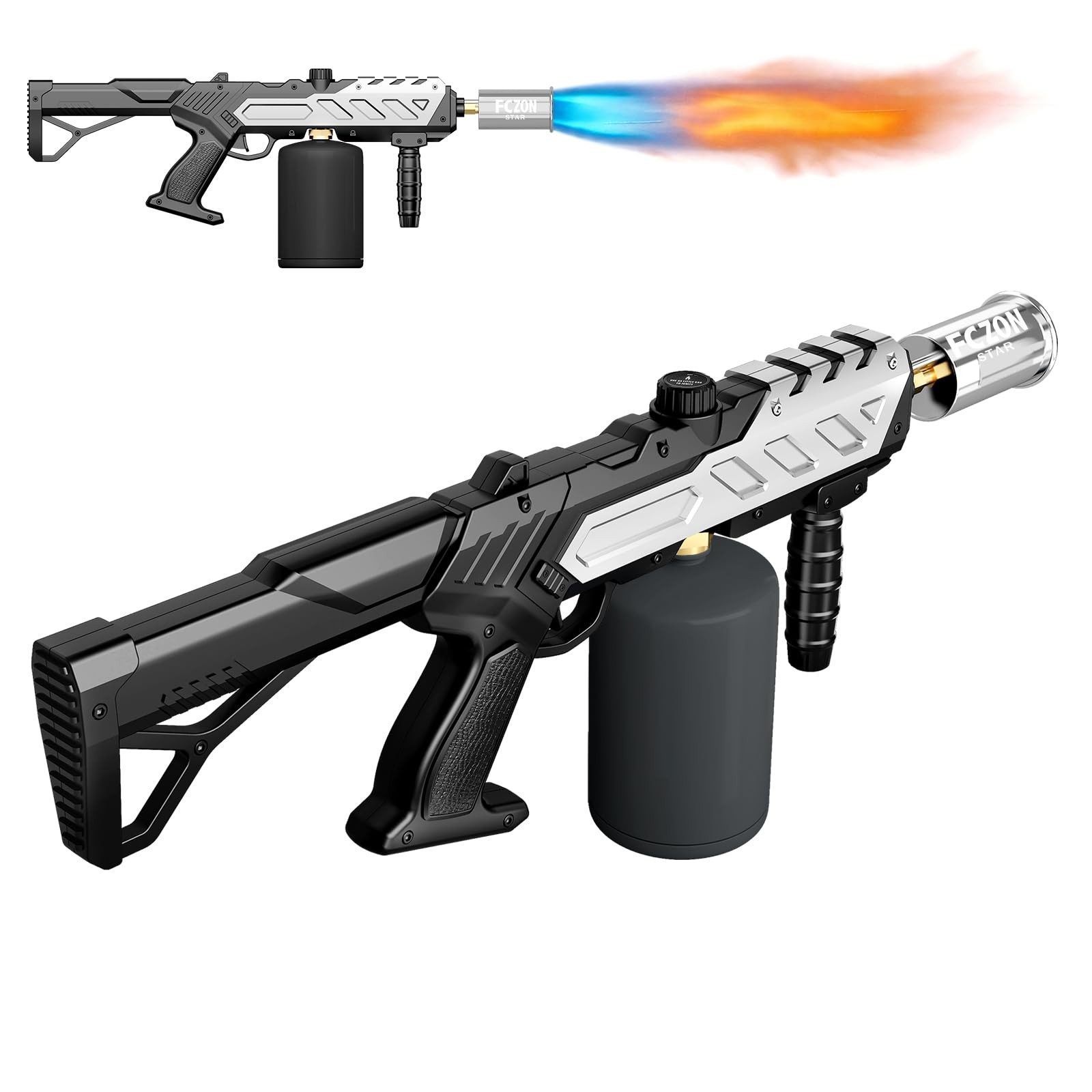 FCZON Flame Thrower Gun, Detachable Cooking Propane Torch Black and Silver