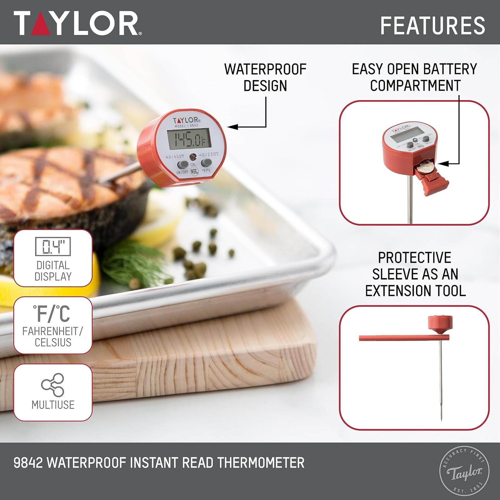 Taylor Waterproof Digital Instant Read Thermometer For Cooking, BBQ, Grilling...