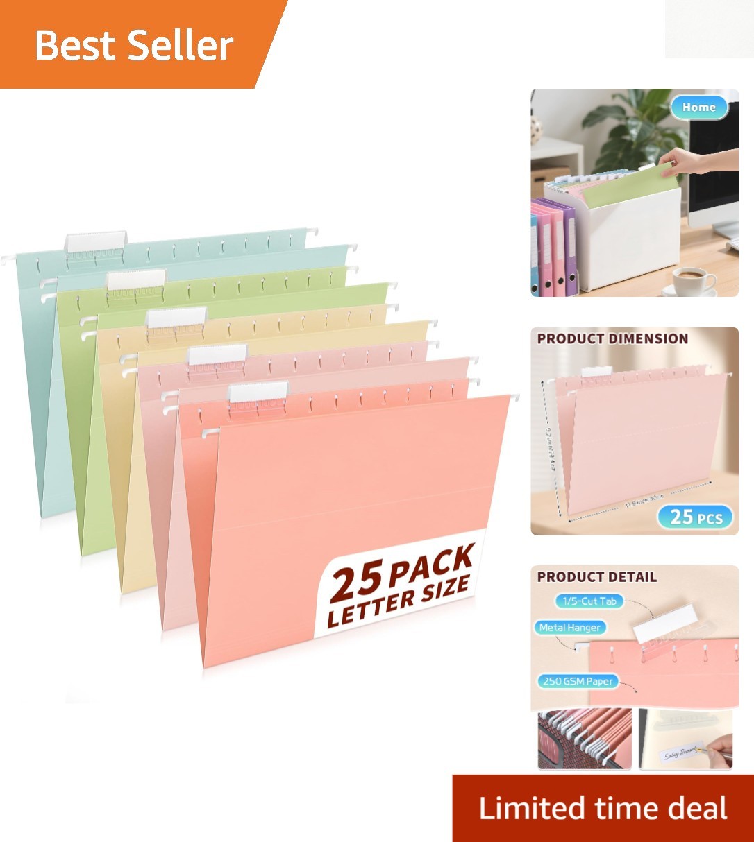25-Pack Pastel Hanging File Folders with Labels for Effortless Organization