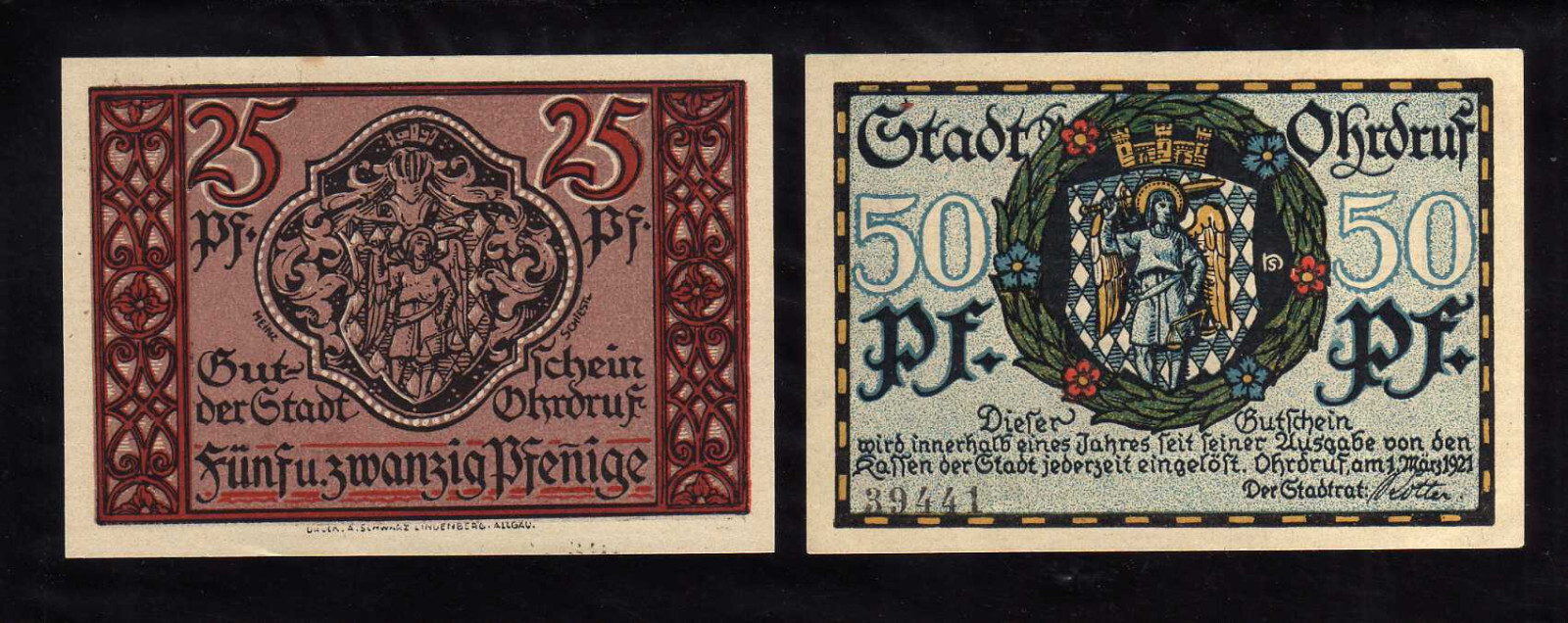 OHRDRUF -  GERMANY NOTGELD - 25, 50 PFENNIG