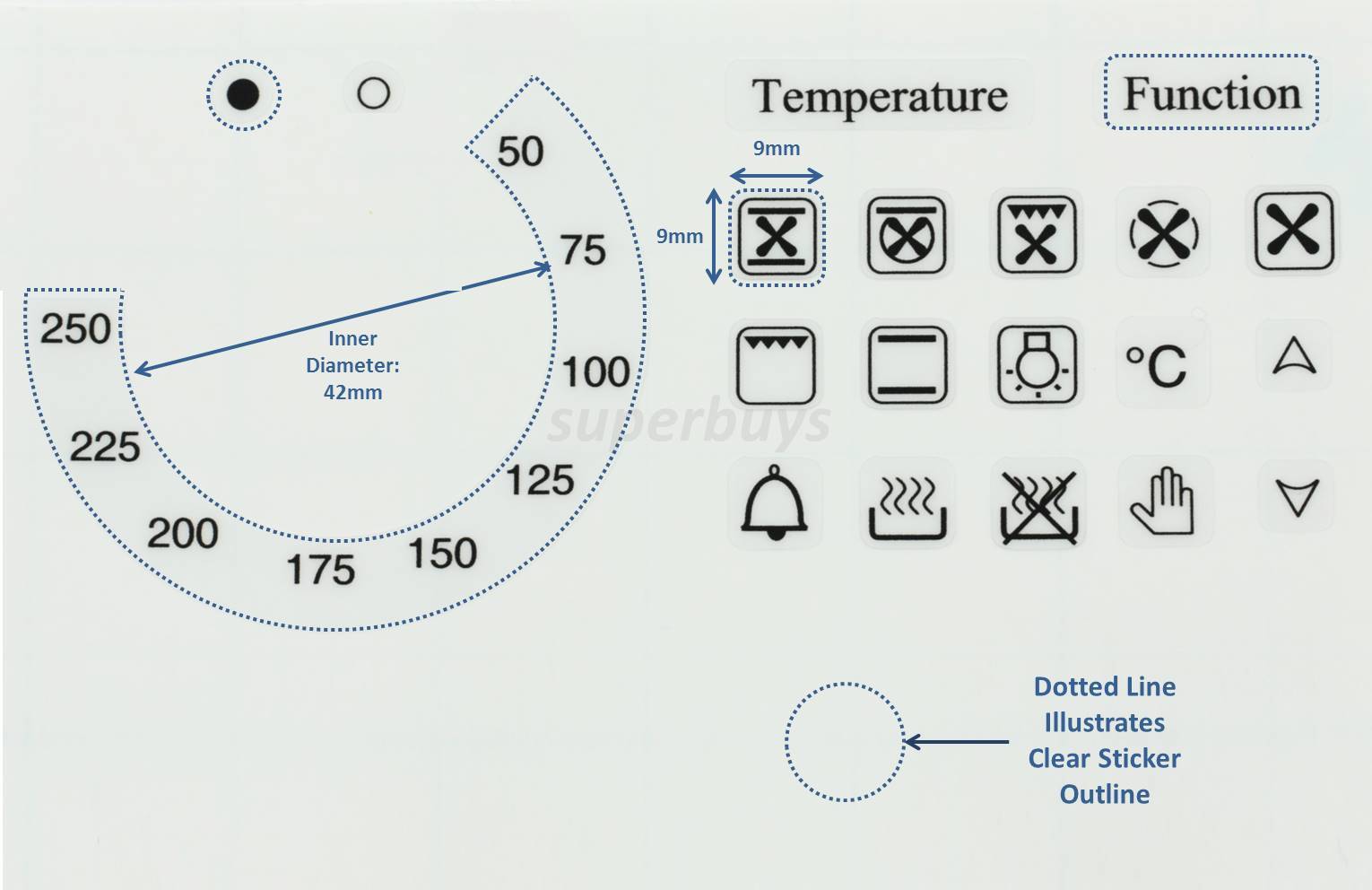 20pc 50-250 Temperature Symbols Function Degree Oven Adhesive Dial Sticker Label