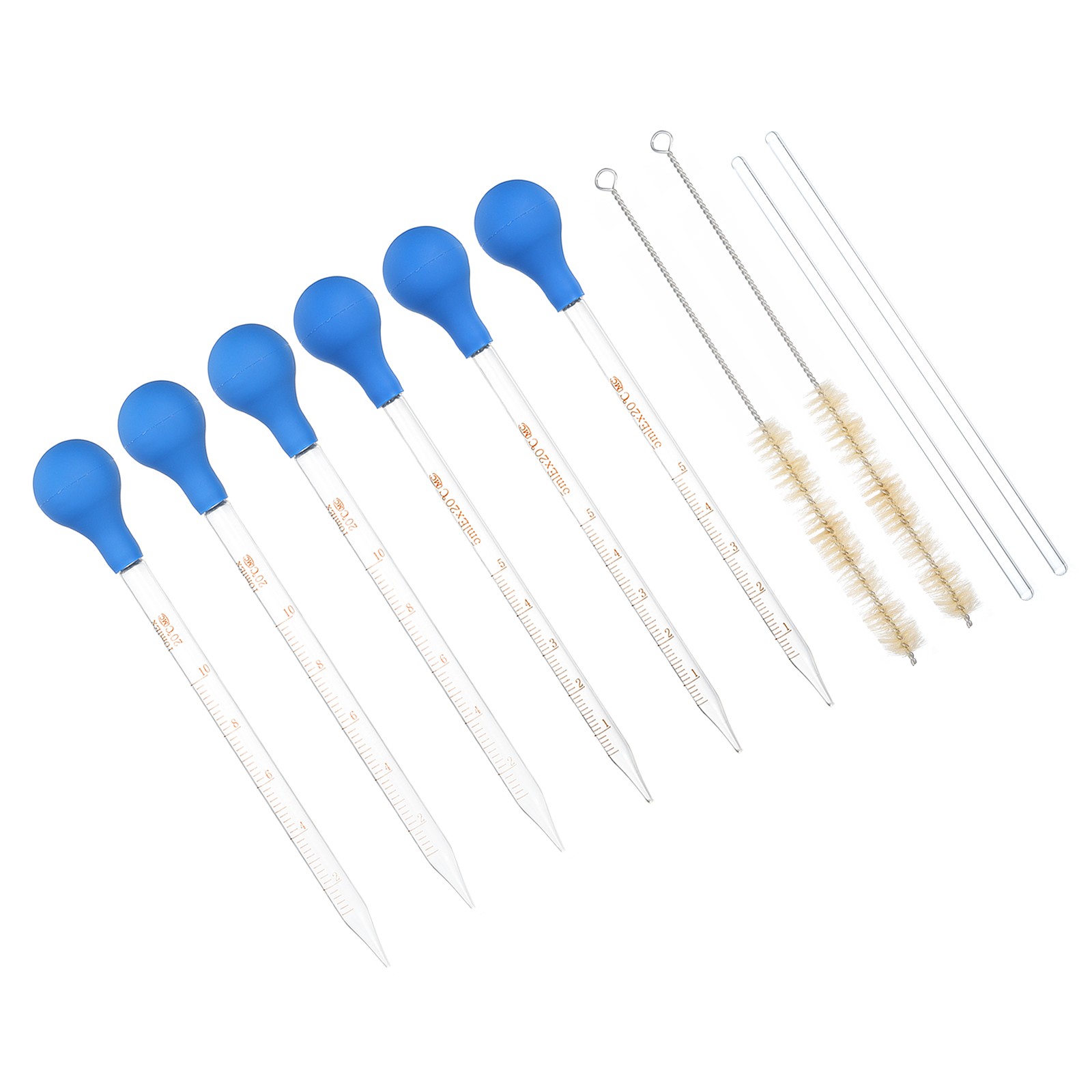 Graduated Pipettes, 6 Pack 5ml 10ml Glass Pipette with Bulb 2 Brushes and Rods
