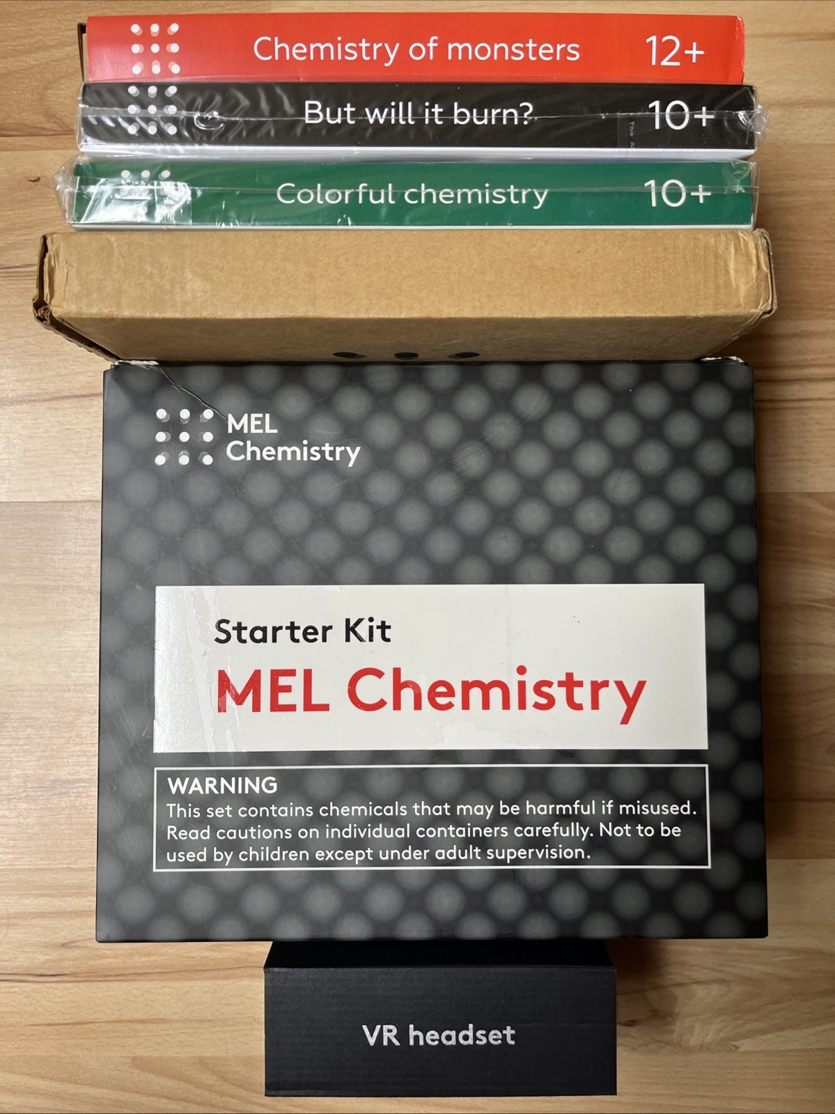 MEL Science Chemistry Science Starter Kit With 4 Experiment Kits Lot Tin VR Burn