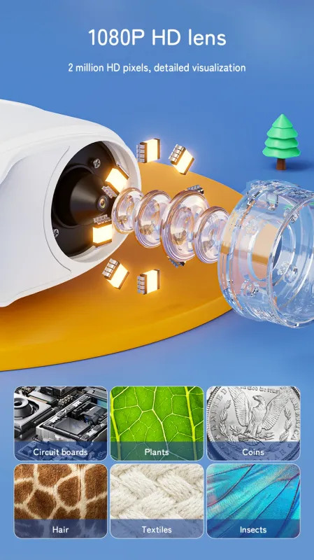 1000X Handheld Microscope for Kids 2.0" Screen Rechargeable Mini Pocket Digital