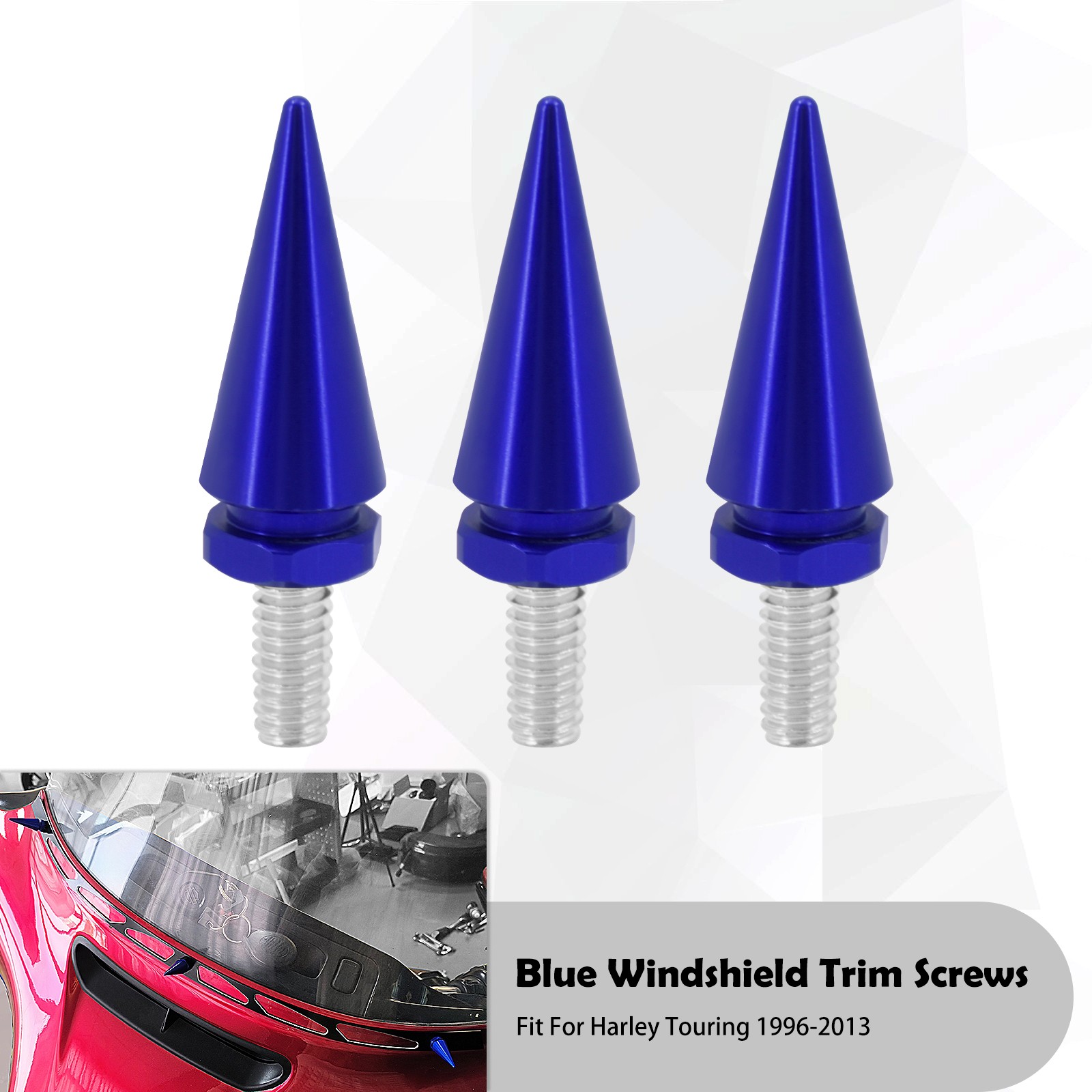 3x Spike Windshield Windscreen Blue Screws For Harley Street Electra Glide 96-13