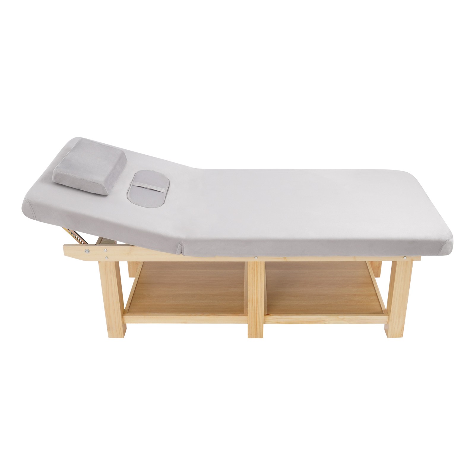 6 Legs Wide Solid Wood Spa Massage Bed, Adj Backrest Physical Treatment Bed