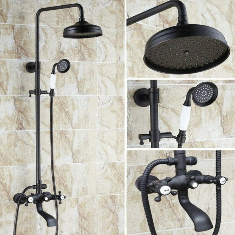 Black Oil Rubbed Brass Bathroom Rain Shower Head Faucet Set Tub Mixer Tap fhg102