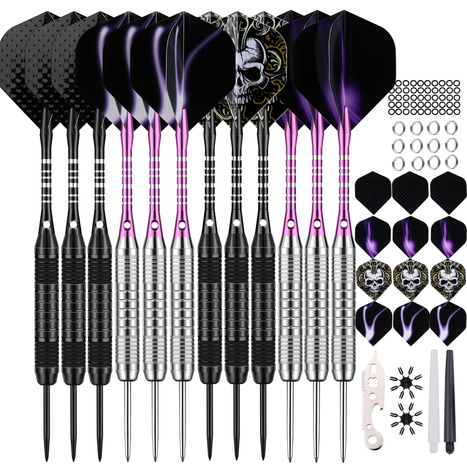 Dartspace 12 Pack Darts Metal Tip Set 22/24 Grams Steel Tip Darts Premium Black