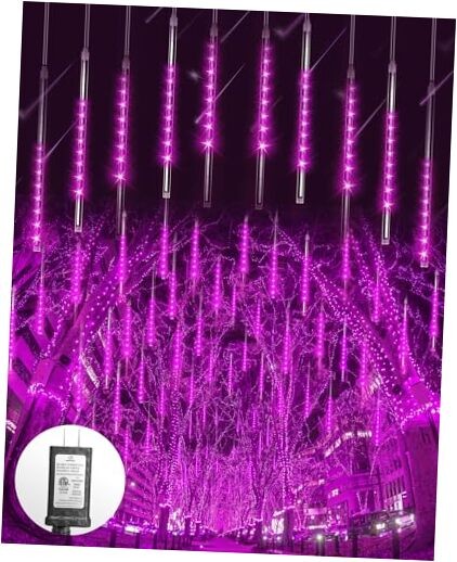 Meteor Shower Lights Outdoor 10 Tubes 360 LED Waterproof 16 Inch Purple