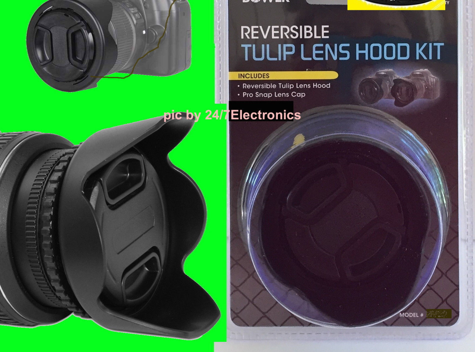 BOWER REVERSIBLE FLOWER HOOD+LENS CAP for Panasonic HC-VX3 Camcorder