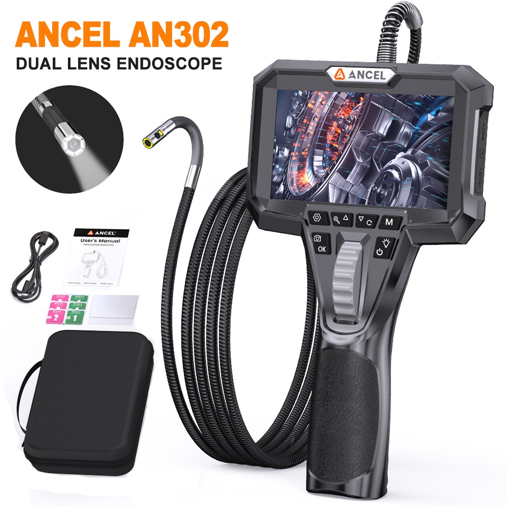ANCEL AN302 6.5mm Industrial Endoscope 4.3" Screen 1.6m Probe Borescope Vehicle
