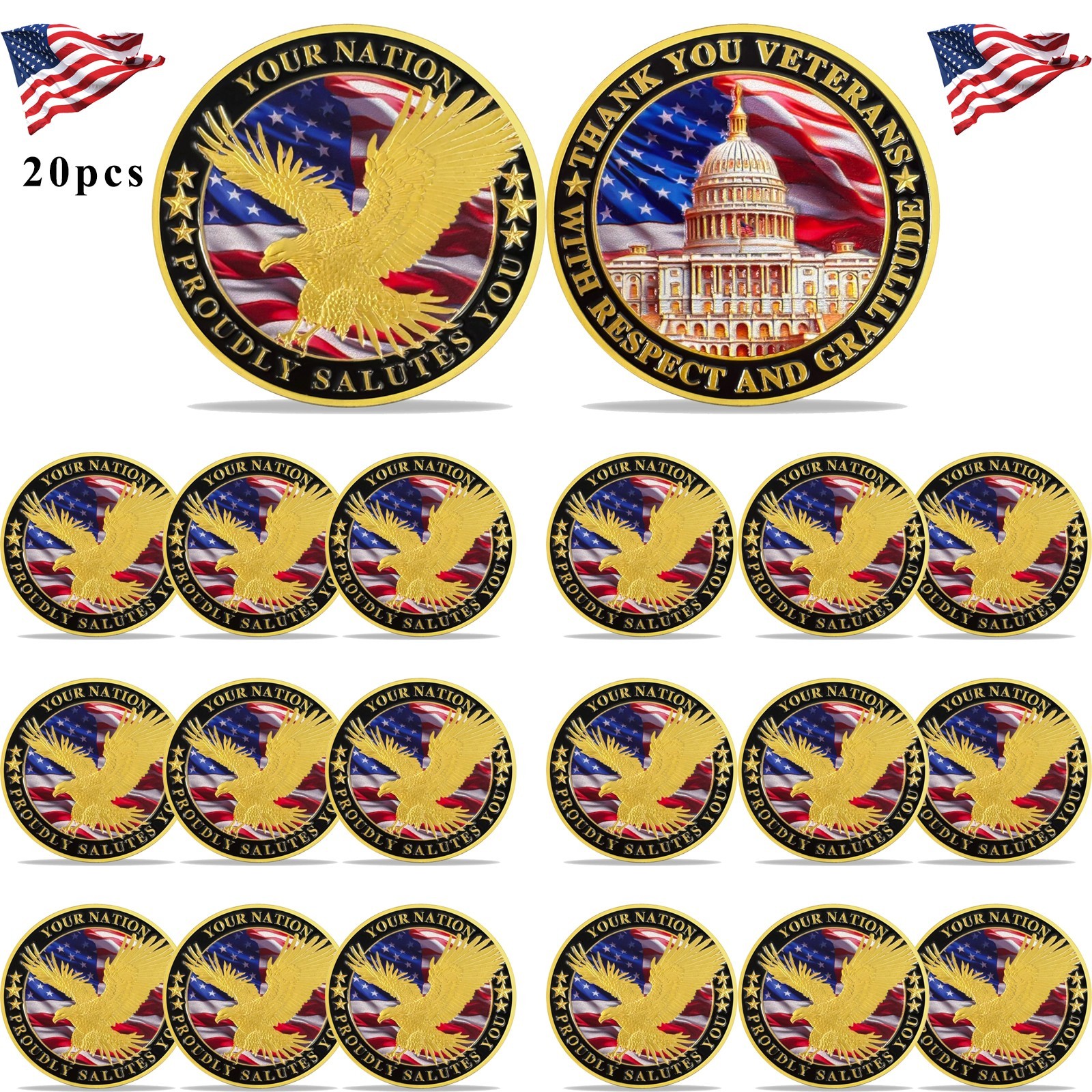 20Pcs Veterans Military Challenge Coins Lot Thank You for Your Service Coin Gift