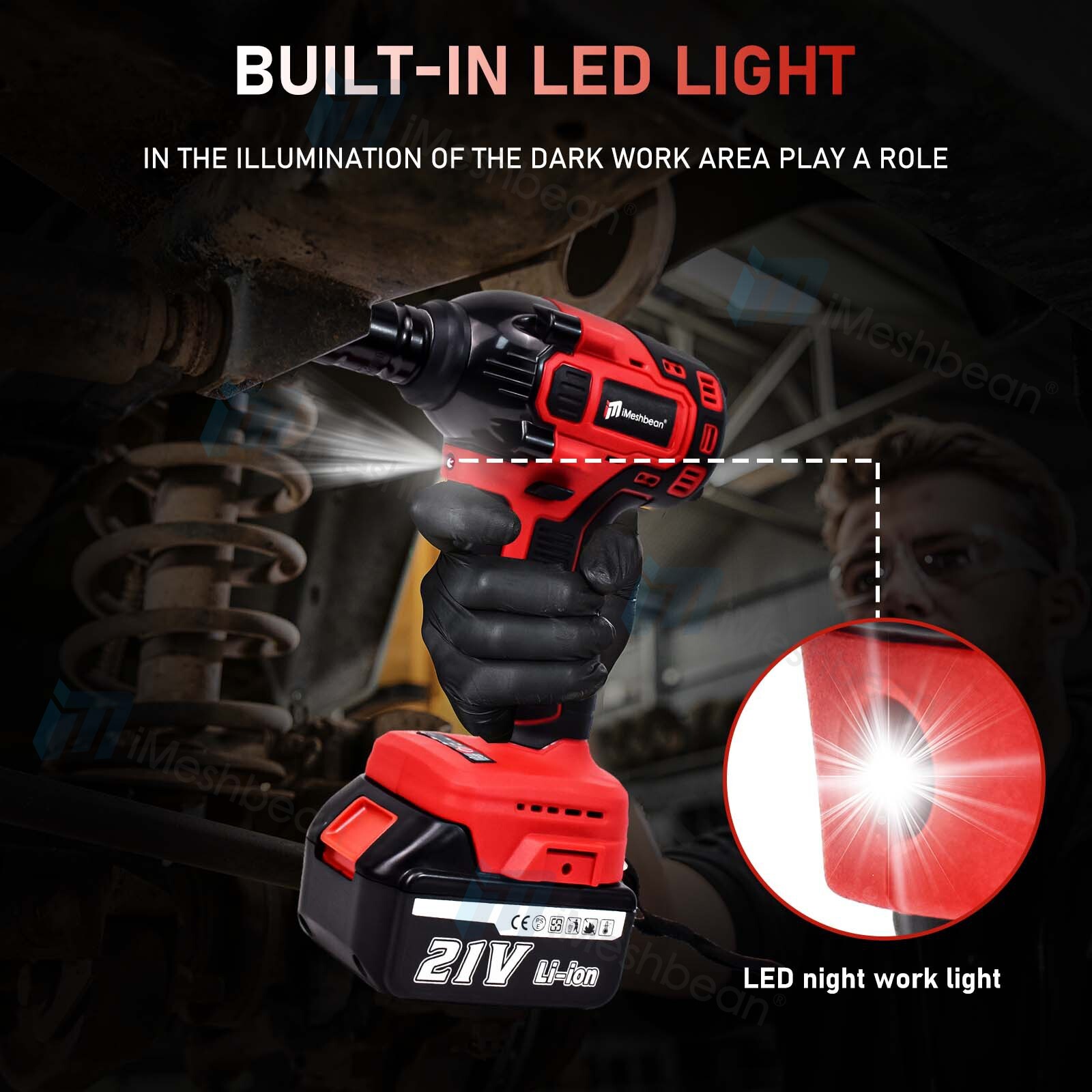 21V Cordless Electric Impact Wrench Gun 1/2'' Power Drill Driver 4.0Ah Battery