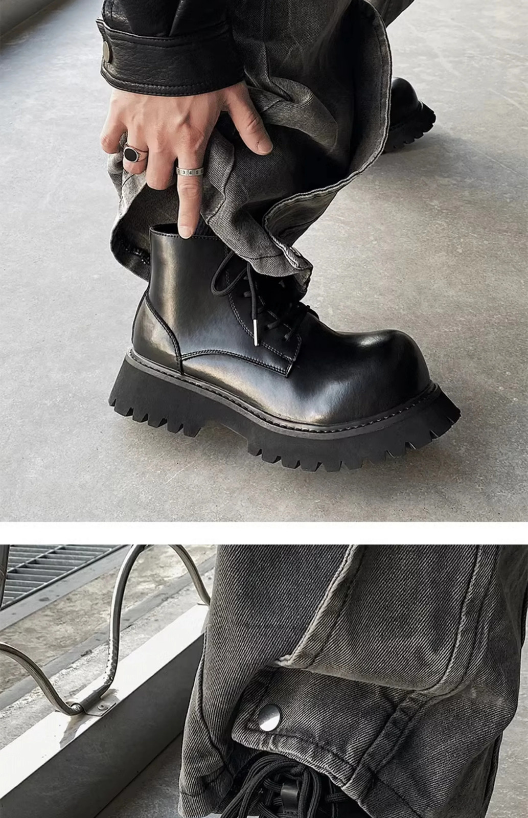 Big Head Short Boots Men Niche American Retro Height Increasing Workwear Black