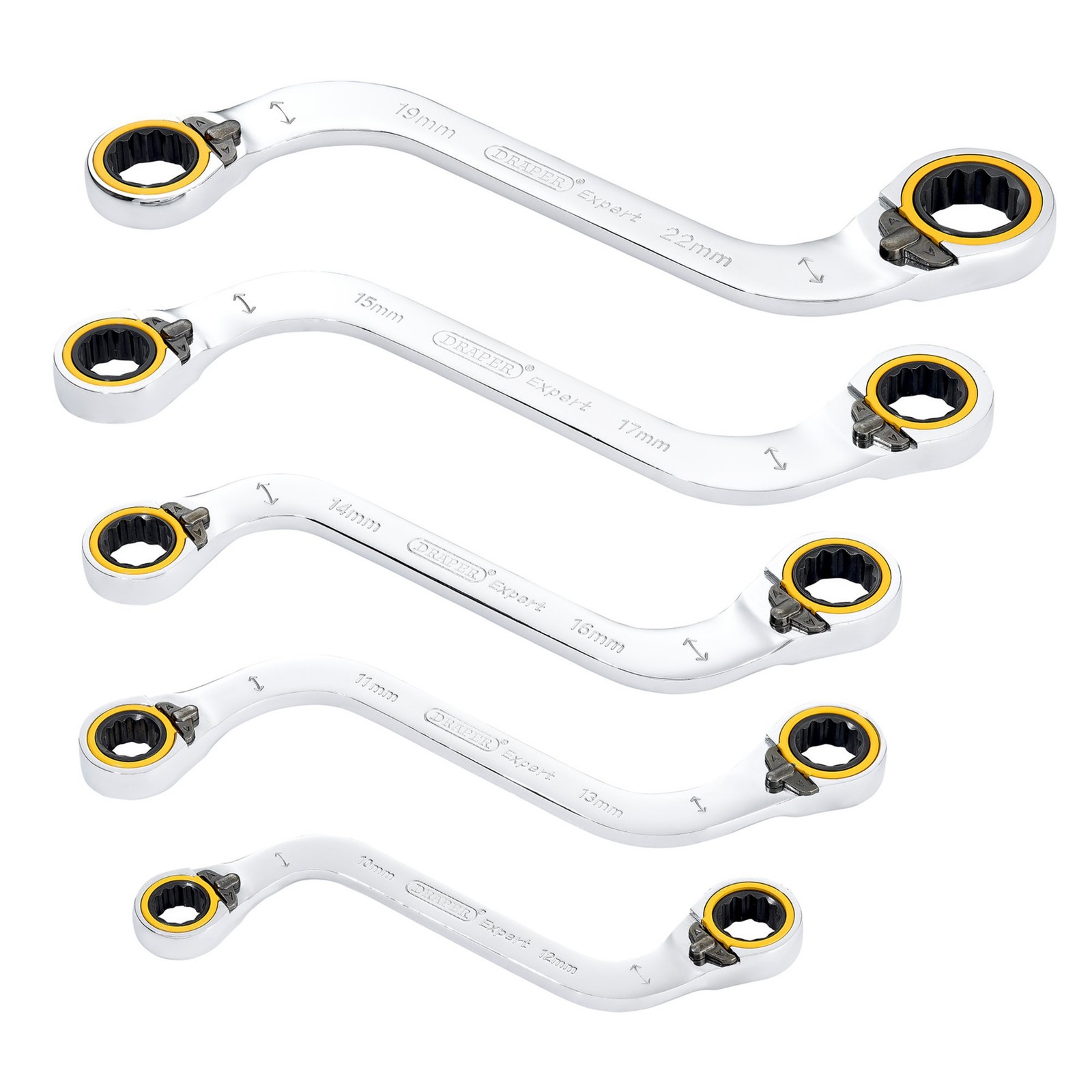 Draper Expert HI-TORQ S-Shaped Double Ring Ratchet Spanner Set 5 Piece 03947