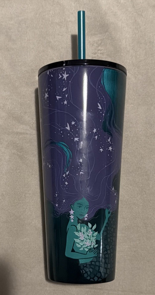 Starbucks Tumbler Mermaid Scales Green Purple Iridescent Cold Cup With Straw