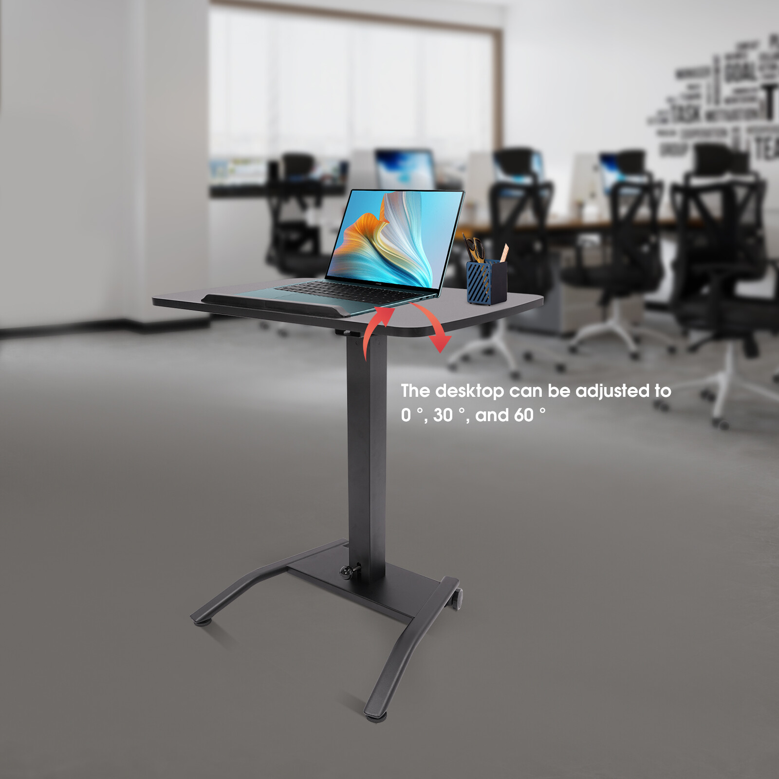 Adjustable 25.5“ Rolling Podium Desk Standing Lifting Computer Desk Black