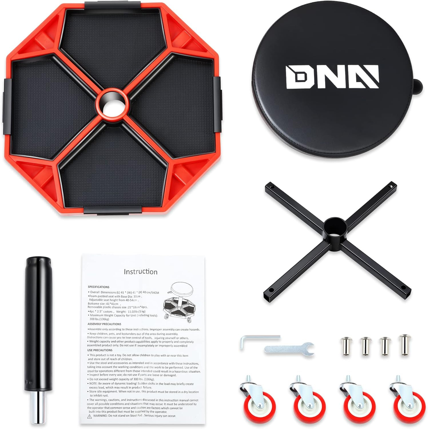 TOOLS-00253 Adjustable Height Pneumatic Garage Seat Rolling Mechanic Stool with