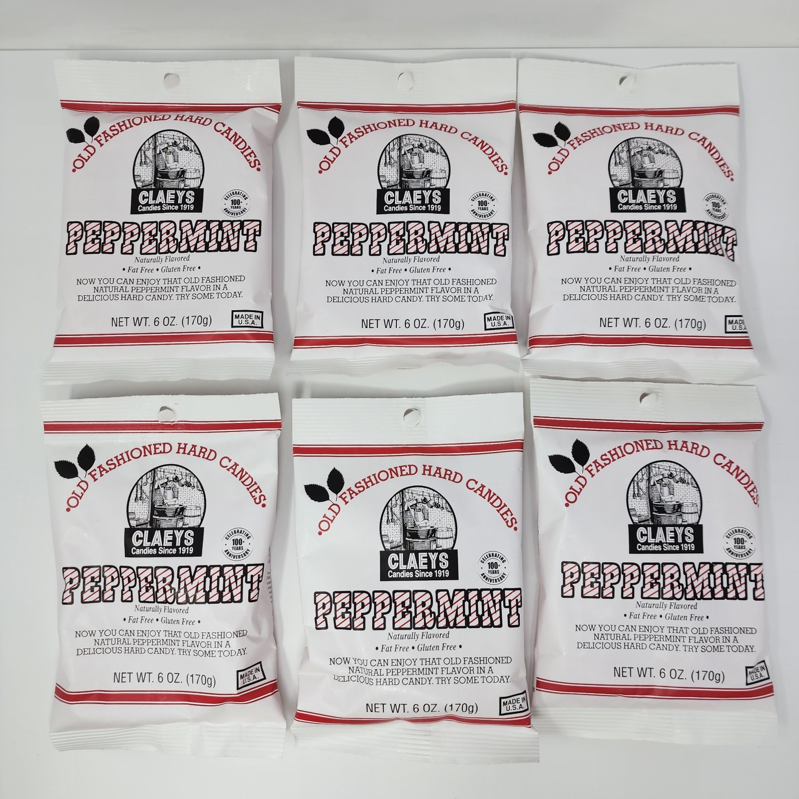 Claeys Old Fashioned Hard Candy Peppermint 6 oz Bags (6 Pack) Exp 11/2027