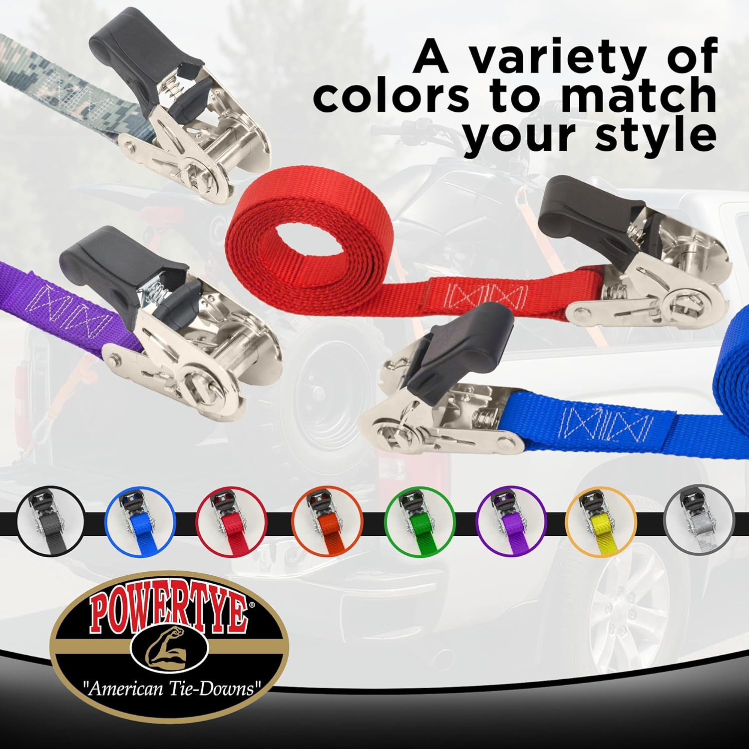 Powertye - Endless Ratchet Strap - 1In X 4Ft Easy Grip (Hookless), Tie down Stra