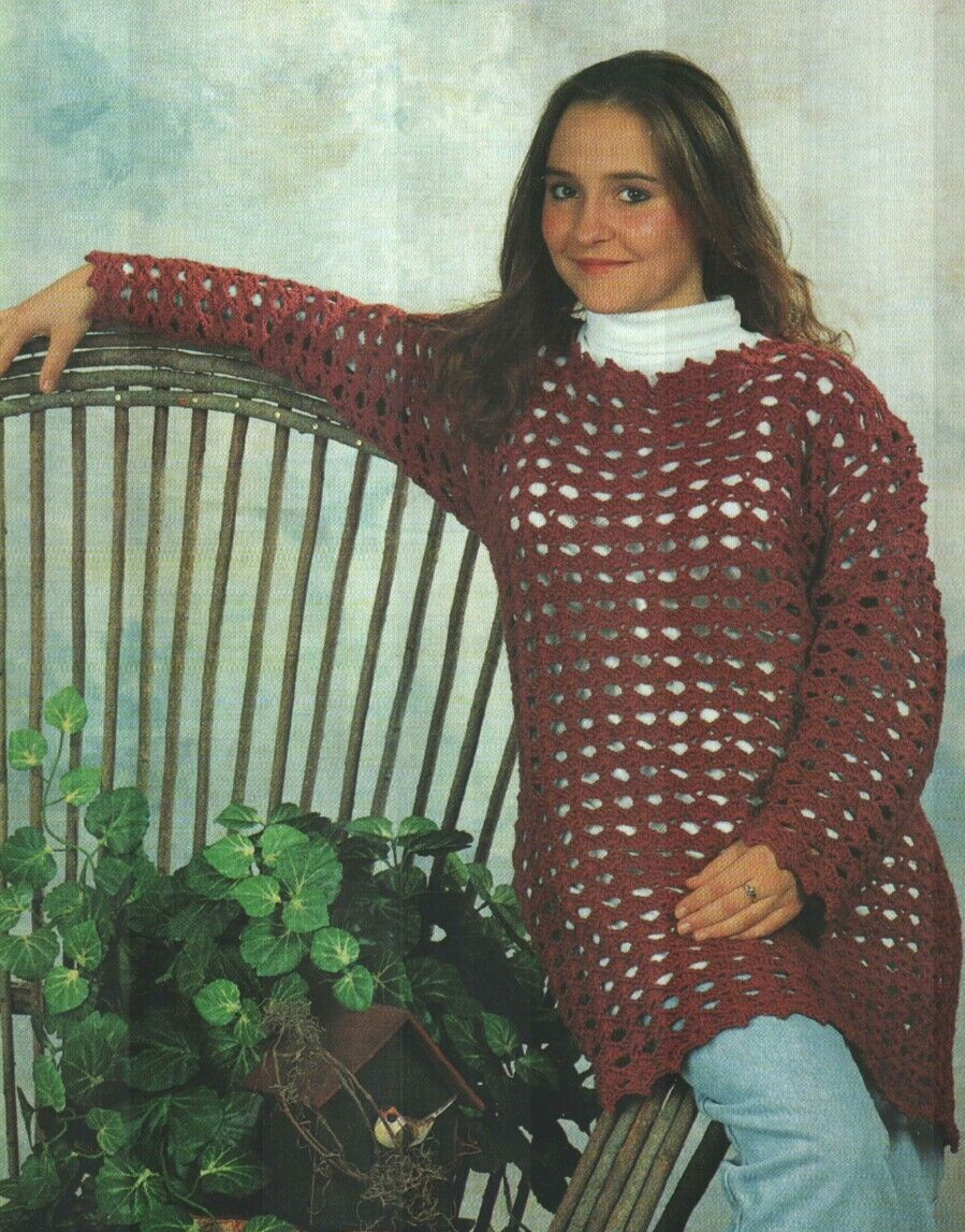 LACY TUNIC SWEATER 3 SIZES WOMEN'S DIGEST SIZE CROCHET PATTERN INSTRUCTIONS