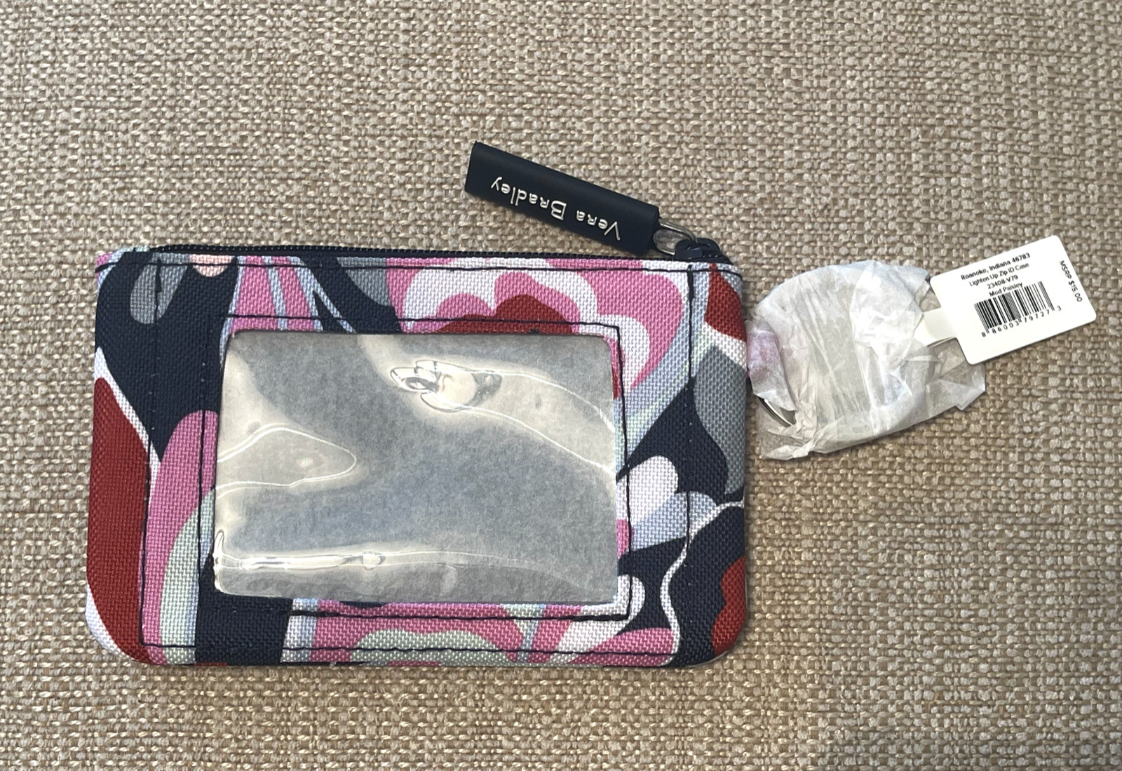 NWT Vera Bradley Mod Paisley Lighten Up Zip ID Case Keyring Wallet
