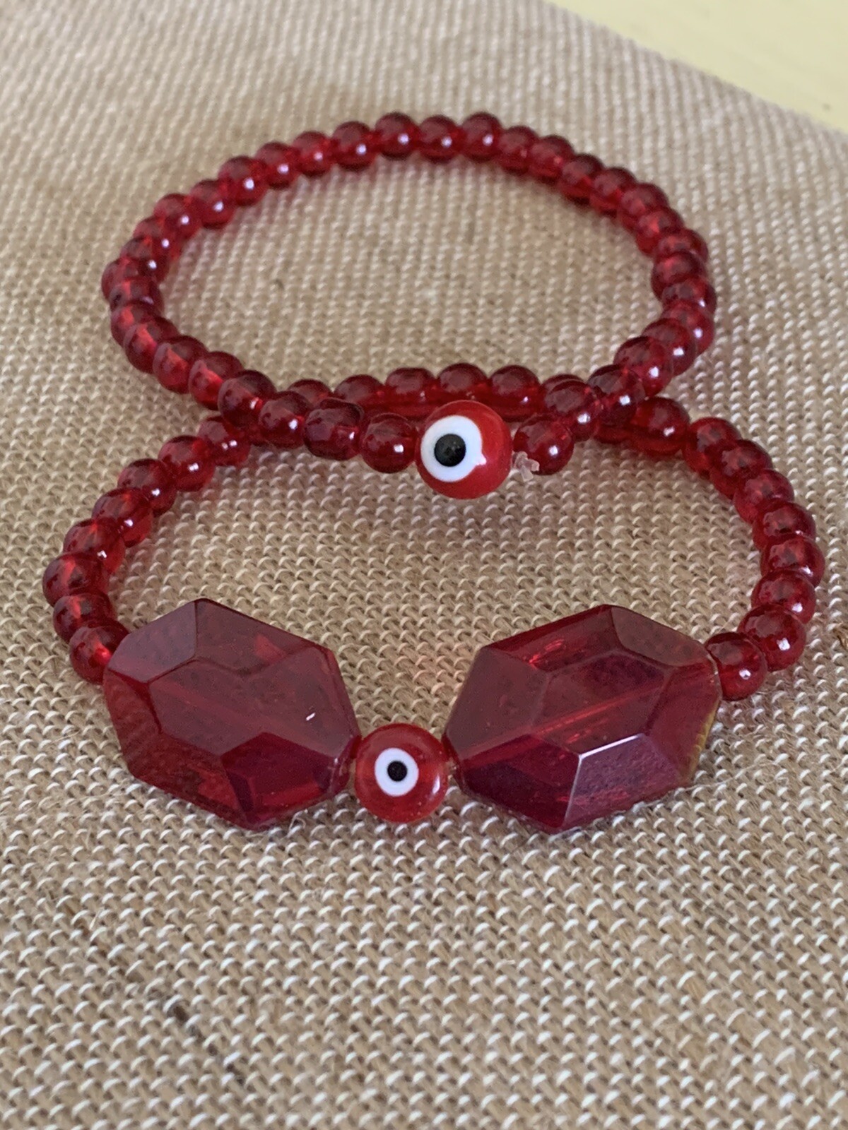 SALE*NEW ITEM- **SET OF 2** HANDCRAFTED EVIL EYE RED CRYSTAL BRACELETS-NEW#2