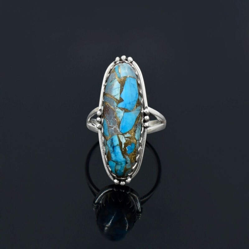925 Sterling Silver Blue Copper Turquoise Ring 100% GENUINE Handmade Jewelry