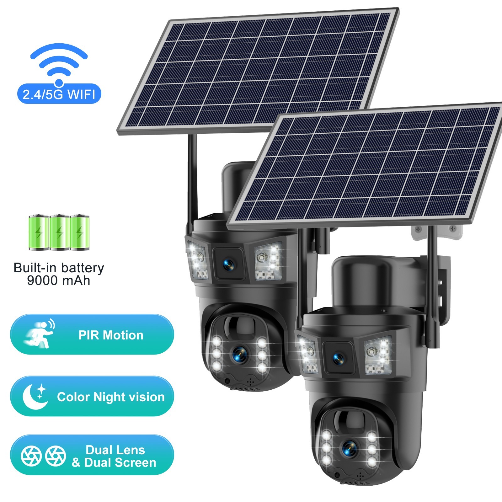 2PCS Dual-Lens 4K 8MP WiFi IP Camera Wireless Outdoor CCTV PTZ Home Security Cam