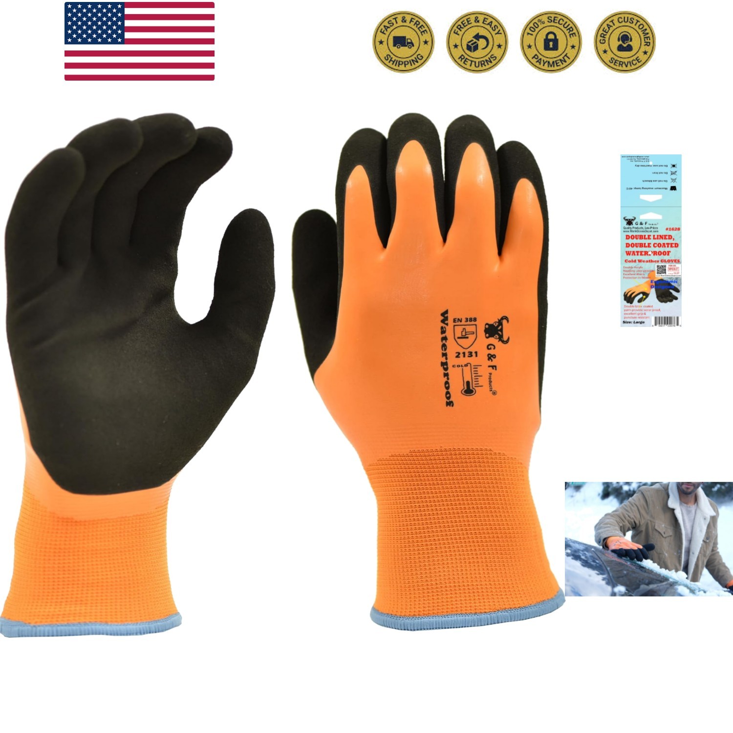 Waterproof cold weather Double Coated Windproof HPT Plam and Fingers Acrylic ...